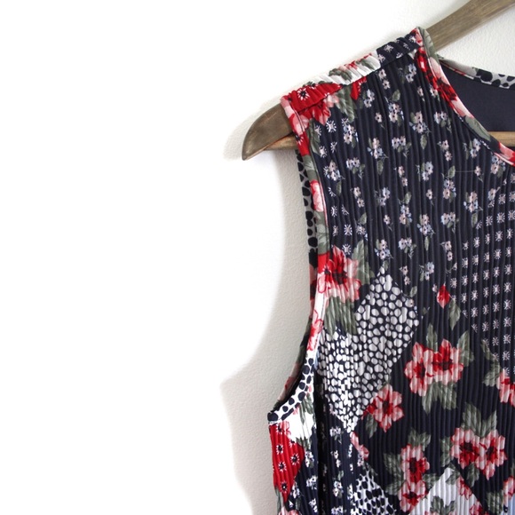 Suzy Shier Multi Pattern Patchwork Pleated Sleeveless Top Large Preowned - Picture 2 of 9